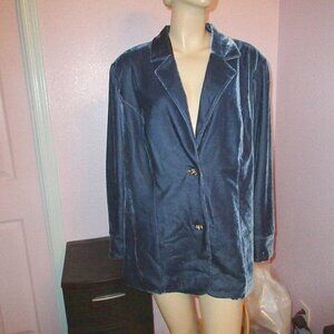 Vtg Crushed Velvet Blazer Size 1X Jacket Jeweled Teal Lined Business Casual